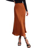 BTFBM 2025 Womens Summer Fall Long Satin Skirt Silk Elegant High Waist Cocktail Party Wedding Flowy A-Line Midi Skirts