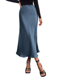 BTFBM 2025 Womens Summer Fall Long Satin Skirt Silk Elegant High Waist Cocktail Party Wedding Flowy A-Line Midi Skirts
