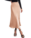 BTFBM 2025 Womens Summer Fall Long Satin Skirt Silk Elegant High Waist Cocktail Party Wedding Flowy A-Line Midi Skirts