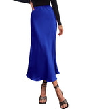 BTFBM 2025 Womens Summer Fall Long Satin Skirt Silk Elegant High Waist Cocktail Party Wedding Flowy A-Line Midi Skirts
