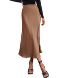 BTFBM 2025 Womens Summer Fall Long Satin Skirt Silk Elegant High Waist Cocktail Party Wedding Flowy A-Line Midi Skirts