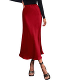 BTFBM 2025 Womens Summer Fall Long Satin Skirt Silk Elegant High Waist Cocktail Party Wedding Flowy A-Line Midi Skirts