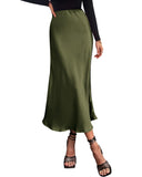 BTFBM 2025 Womens Summer Fall Long Satin Skirt Silk Elegant High Waist Cocktail Party Wedding Flowy A-Line Midi Skirts