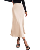 BTFBM 2025 Womens Summer Fall Long Satin Skirt Silk Elegant High Waist Cocktail Party Wedding Flowy A-Line Midi Skirts