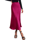 BTFBM 2025 Womens Summer Fall Long Satin Skirt Silk Elegant High Waist Cocktail Party Wedding Flowy A-Line Midi Skirts