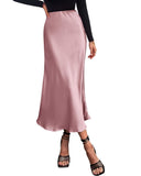 BTFBM 2025 Womens Summer Fall Long Satin Skirt Silk Elegant High Waist Cocktail Party Wedding Flowy A-Line Midi Skirts