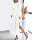 BTFBM Fall Dresses for Women 2025 Casual Long Sleeve V Neck Elastic Waist Lightweight Maxi Wedding Guest Dress Pockets