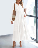 BTFBM Fall Dresses for Women 2025 Casual Long Sleeve V Neck Elastic Waist Lightweight Maxi Wedding Guest Dress Pockets