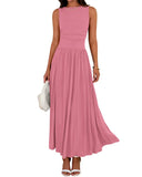 BTFBM Summer Maxi Dresses for Women 2025 Sleeveless Casual Ruched High Waisted Tank Long Sundress Flowy Beach Fall Dress