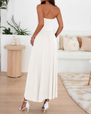 BTFBM Summer Maxi Dresses for Women 2025 Strapless Ruched Tube Top Flowy Beach Vacation Wedding Guest Fall Dress Pockets