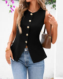 BTFBM Summer Sleeveless Blazer Vest For Women Dressy Button Down Round Neck Business Casual Outfits Work Suit Vests Tops
