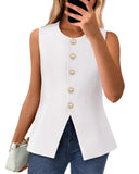 BTFBM Summer Sleeveless Blazer Vest For Women Dressy Button Down Round Neck Business Casual Outfits Work Suit Vests Tops