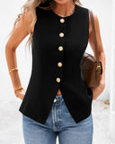 BTFBM Summer Sleeveless Blazer Vest For Women Dressy Button Down Round Neck Business Casual Outfits Work Suit Vests Tops