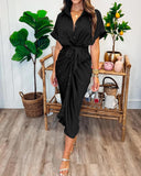 BTFBM Women Button Down Ruched Shirt Dresses Satin Short Sleeve Lapel V Neck Summer Maxi Dress 2025 Party Wedding Guest