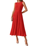 BTFBM Women Midi Bodycon Tank Dress Summer Crewneck Sleeveless Pleated A Line Business Casual Knit Sweater Fall Dresses