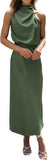 BTFBM Women Sleeveless Cocktail Dresses Fall Mock Neck Keyhole Elastic High Waist Evening Party Maxi Wedding Guest Dress