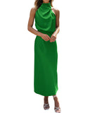 BTFBM Women Sleeveless Cocktail Dresses Fall Mock Neck Keyhole Elastic High Waist Evening Party Maxi Wedding Guest Dress