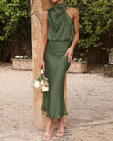 BTFBM Women Sleeveless Cocktail Dresses Fall Mock Neck Keyhole Elastic High Waist Evening Party Maxi Wedding Guest Dress