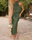 BTFBM Women Sleeveless Cocktail Dresses Fall Mock Neck Keyhole Elastic High Waist Evening Party Maxi Wedding Guest Dress