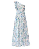 BTFBM Women Summer One Shoulder Floral Wedding Guest Dresses Sleeveless Smocked Ruffle Flowy Beach Vacation Maxi Dress