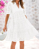 BTFBM Womens Boho Summer Dresses 2025 Resort V Neck Short Sleeve Hollow Out Lace Ruffle Casual Beach Mini Vacation Dress