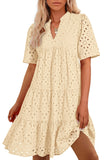 BTFBM Womens Boho Summer Dresses 2025 Resort V Neck Short Sleeve Hollow Out Lace Ruffle Casual Beach Mini Vacation Dress