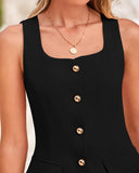 BTFBM Womens Sleeveless Suit Vests Dressy Casual Square Neck Business Work Waistcoat Summer Button Up Blazer Vest Tops