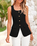 BTFBM Womens Sleeveless Suit Vests Dressy Casual Square Neck Business Work Waistcoat Summer Button Up Blazer Vest Tops