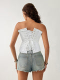 Bustier Corset Tops for Women Overbust Lace Up Date Night Outfit Strapless Steel Boned Going Out Holiday Party Rave Valentine Tank Tops