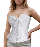 Bustier Corset Tops for Women Overbust Lace Up Date Night Outfit Strapless Steel Boned Going Out Holiday Party Rave Valentine Tank Tops