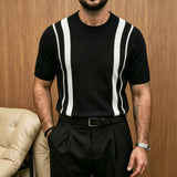 Mens Ice-Silk Cool-Feel Striped Crew-Neck Knitted Top