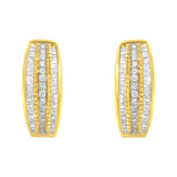 10K Yellow Gold 3/4 Cttw Pave and Channel Set Diamond Triple Row Modern Hoop Earrings (I-J Color, I2-I3 Clarity)