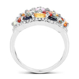 2.85 Carat Genuine Multi Sapphire .925 Sterling Silver Ring