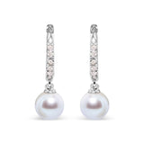 10K White Gold 6x6 MM Cultured Freshwater Pearl and Diamond Accent Drop Huggy Earring (H-I Color, I1-I2 Clarity)