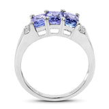 1.63 Carat Genuine Tanzanite & White Diamond .925 Sterling Silver Ring