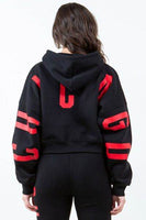 American Bazi Letter Graphic Long Sleeve Drawstring Cropped Hoodie