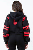 American Bazi Letter Graphic Long Sleeve Drawstring Cropped Hoodie