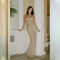 Lightly Chest-wrapped Sequins Slightly Transparent Fishtail Gown Dress