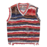Retro Relaxed Color-block Striped Sleeveless Knit Vest
