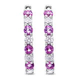 10K White Gold, Â½ Cttw Diamond, & Â½ Cttw Lab-Grown Blue Sapphire Leverback Hoop Earrings (H-I Color, I1-I2 Clarity)