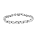 14K White Gold 5 1/4 cttw Diamond S-Link Floral Cluster Tennis Bracelet (I-J Clarity, SI2-I1 Color) - Size 7"