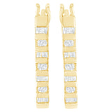 10K Yellow Gold Round and Baguette Cut Diamond Oblong Hinged Leverback Hoop Earrings (Â¼ Cttw, I-J Color, I2-I3 Clarity)