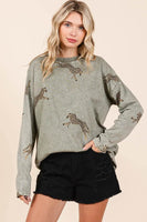 Mittoshop Mineral Wash Cheetah Print Long Sleeve Top