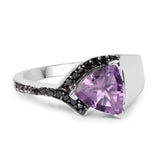 1.55 Carat Genuine Amethyst and Black Diamond .925 Sterling Silver Ring