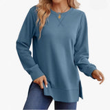 Womens Crew-Neck Long-Sleeve T-Shirt With Side Slits Casual Top