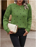 Ins Polka Dot Print Pullover Sweater Fashion Casual Long-sleeved Jacquard Knitted Top Winter Round Neck Clothing For Women