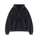American-style Vintage Washed-and-distressed Cardigan Zip-up Hoodie