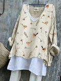 SpringSummer V-neck Long-sleeve Shirt Artistic Retro And Relaxed-fit