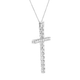 .925 Sterling Silver 4.0 Cttw Diamond 2-1/4" Cross Pendant with Box Chain Necklace (I-J Color, I1-I2 Clarity) - 18"