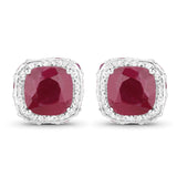 6.12 Carat Dyed Ruby, Ruby and White Topaz .925 Sterling Silver Earrings